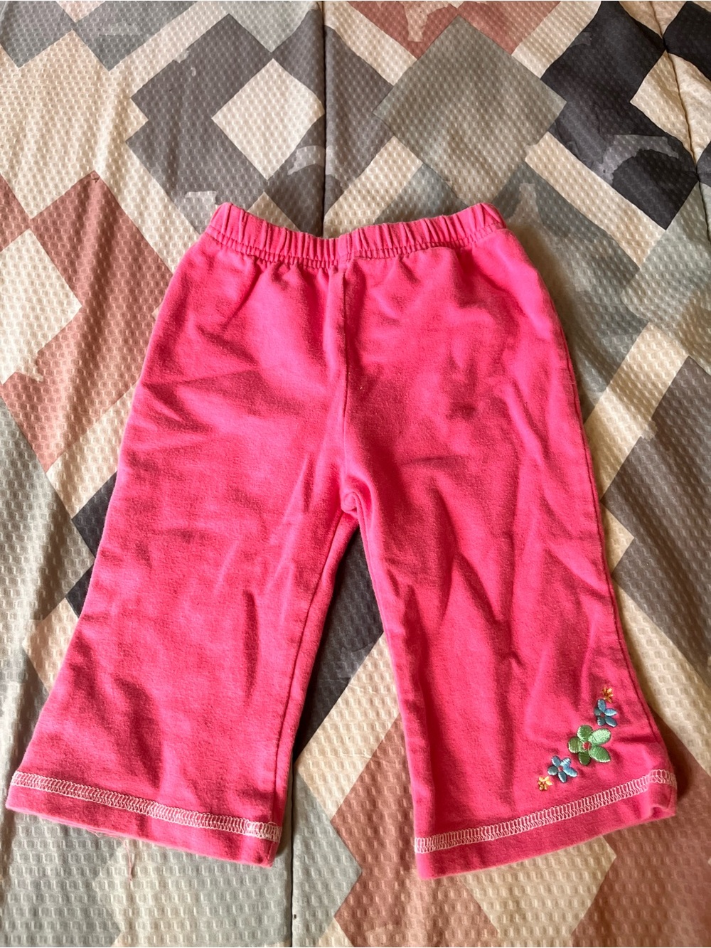Girls' Pink Fleece Capri Pants with Flower Detail
